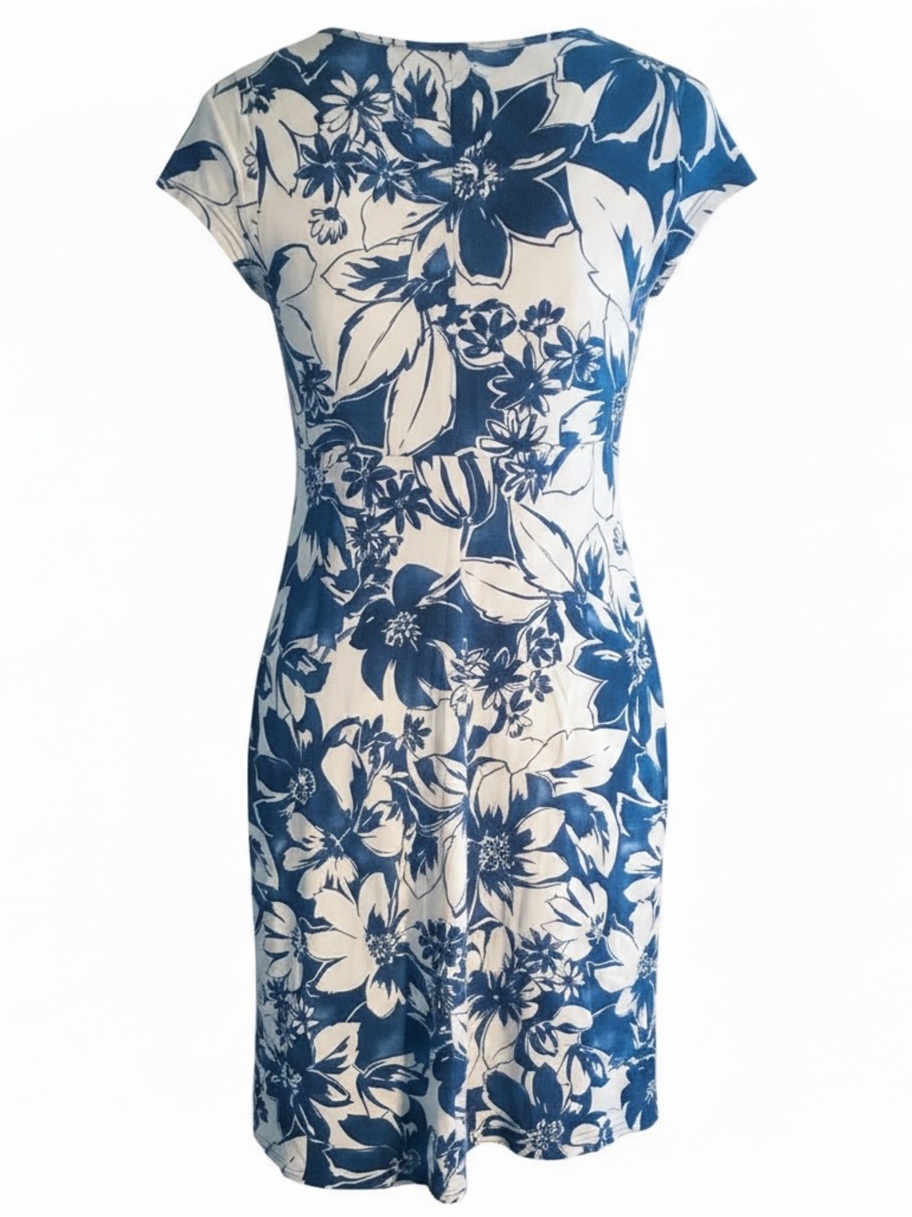Chaps White and Blue Floral V-Neck Midi Dress - Picture 2 of 5